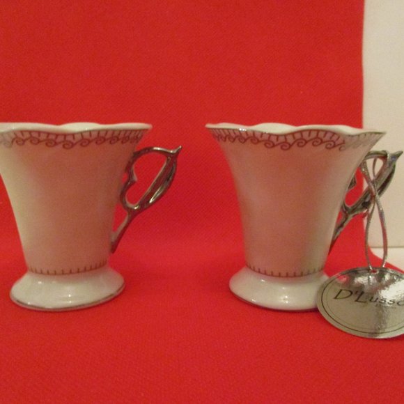 New D'Lusso Designs Porcelain Demitasse Gift Boxed Set White Frosted Porcelain - Picture 6 of 11